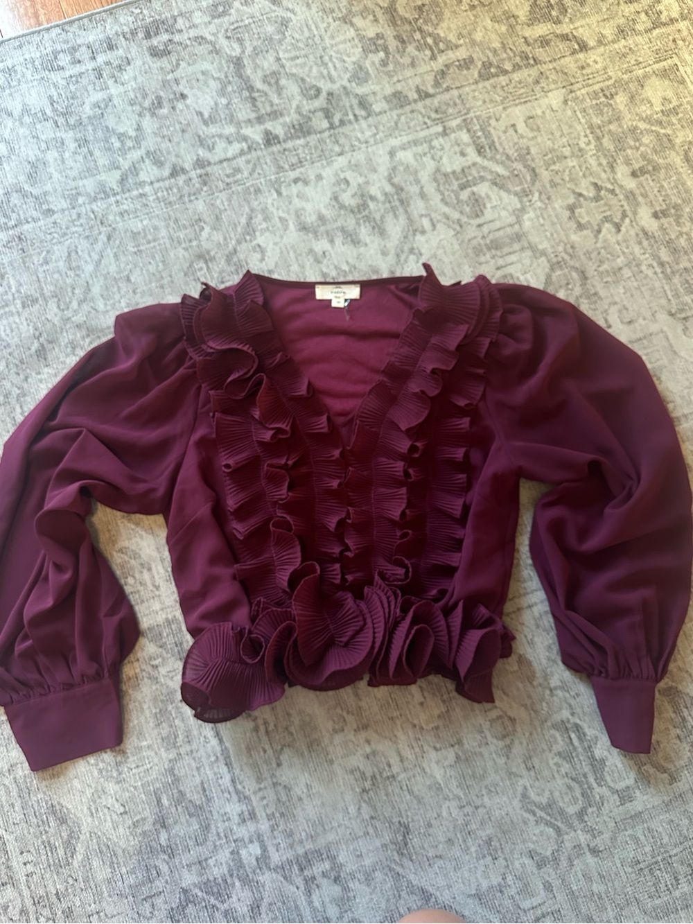 entro Burgundy Ruffled V-Neck Blouse